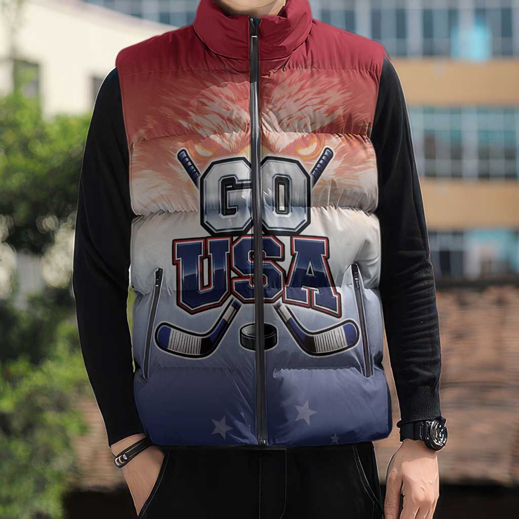Custom USA Ice Hockey Team Sleeveless Puffer Jacket Go USA Unique Style