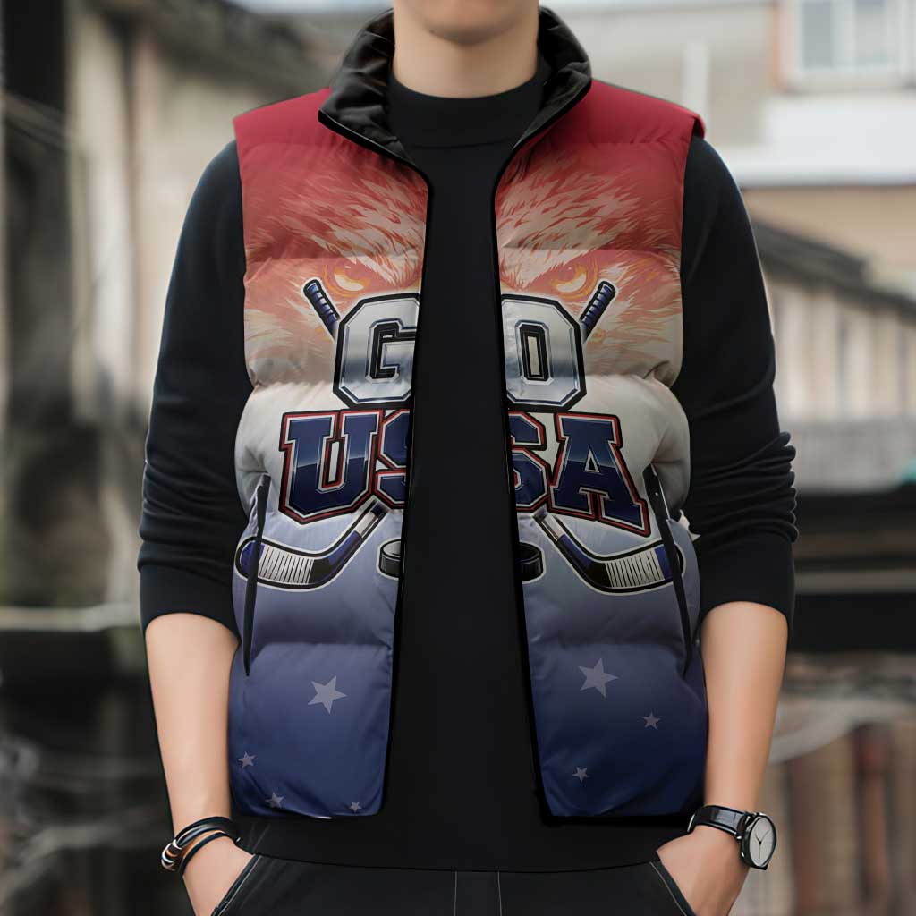 Custom USA Ice Hockey Team Sleeveless Puffer Jacket Go USA Unique Style