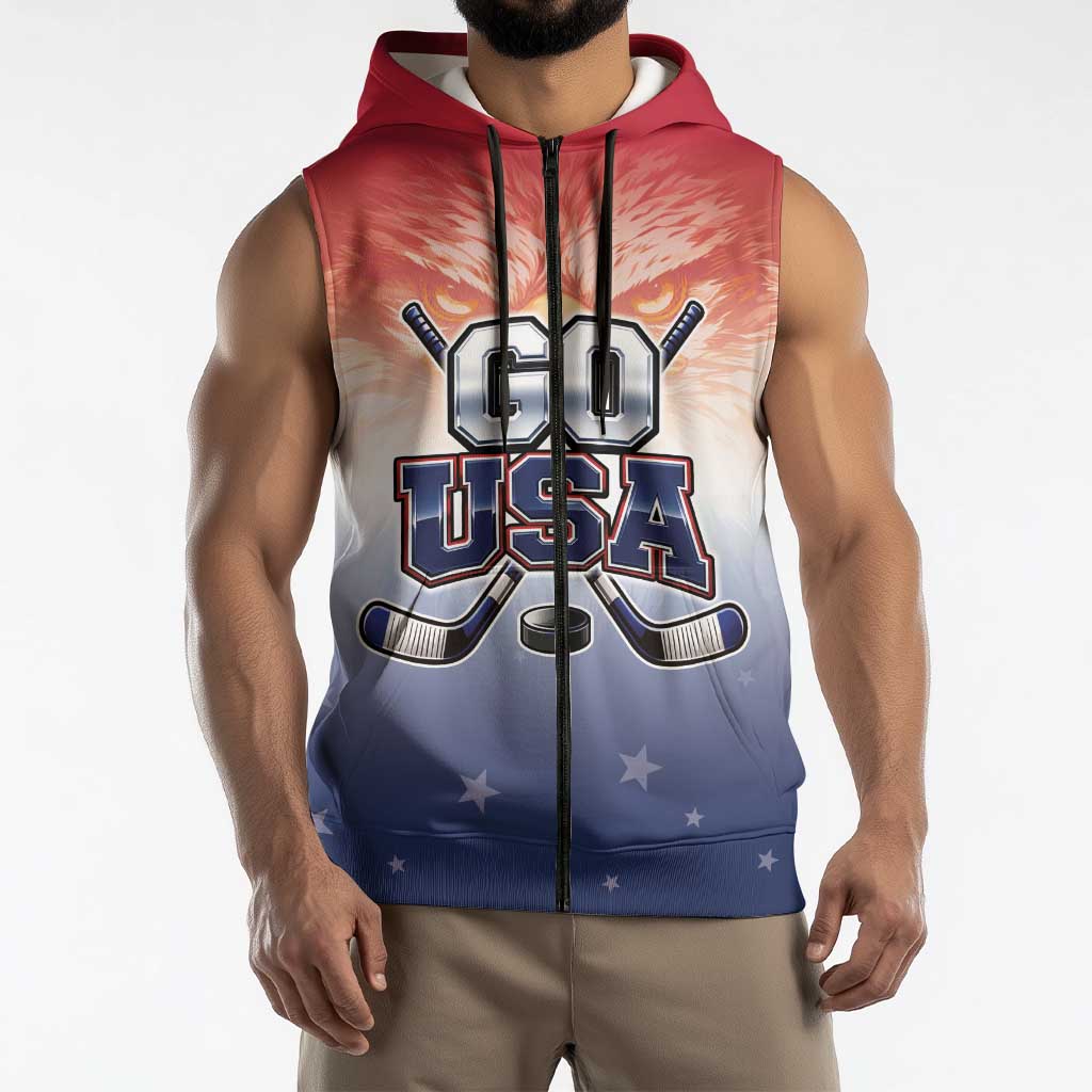Custom USA Ice Hockey Team Sleeveless Zip Hoodie Go USA Unique Style