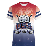 Custom USA Ice Hockey Team Women V-Neck T-Shirt Go USA Unique Style