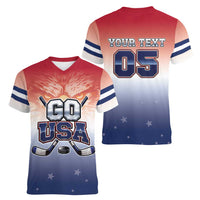 Custom USA Ice Hockey Team Women V-Neck T-Shirt Go USA Unique Style