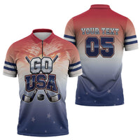 Custom USA Ice Hockey Team Zipper Polo Shirt Go USA Unique Style