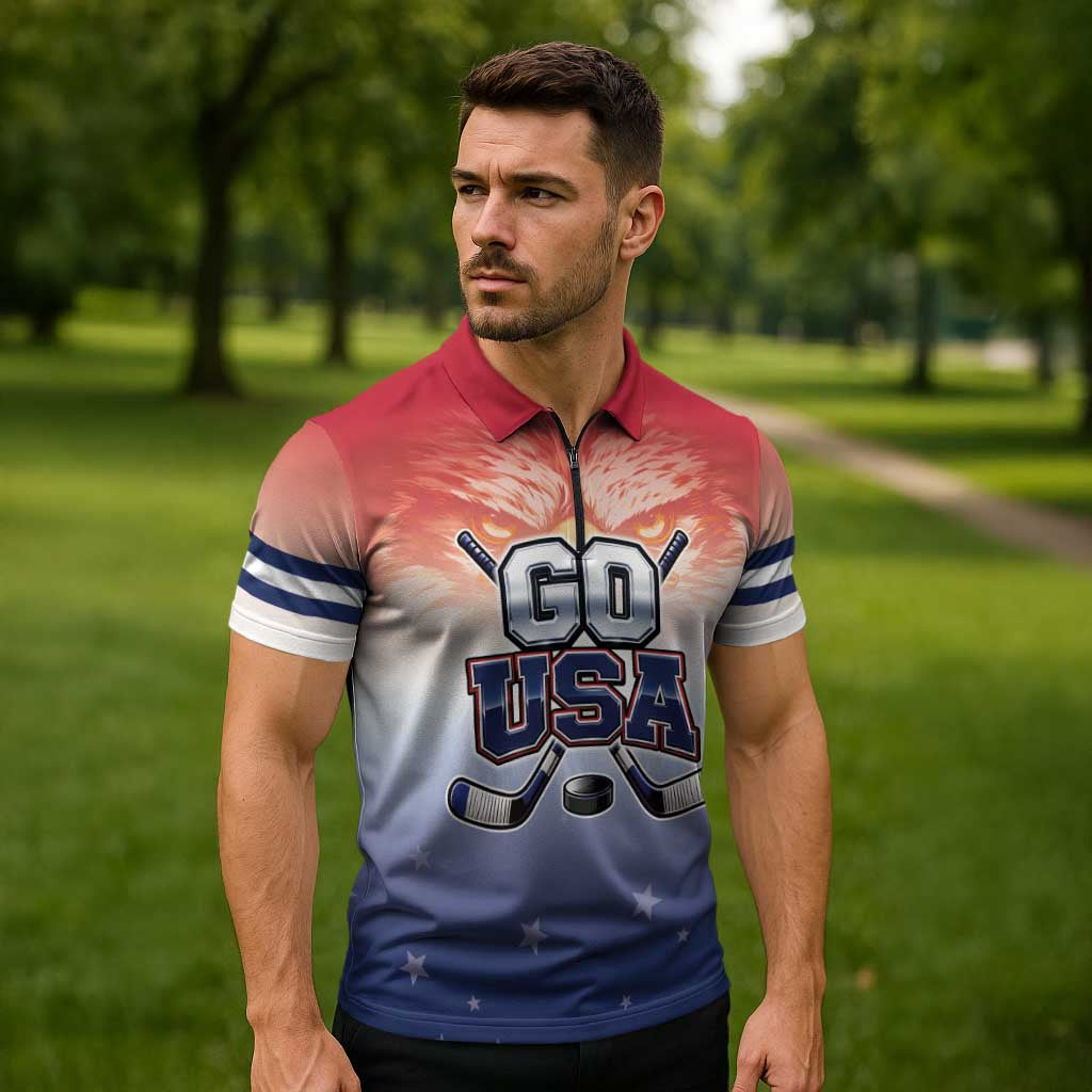 Custom USA Ice Hockey Team Zipper Polo Shirt Go USA Unique Style