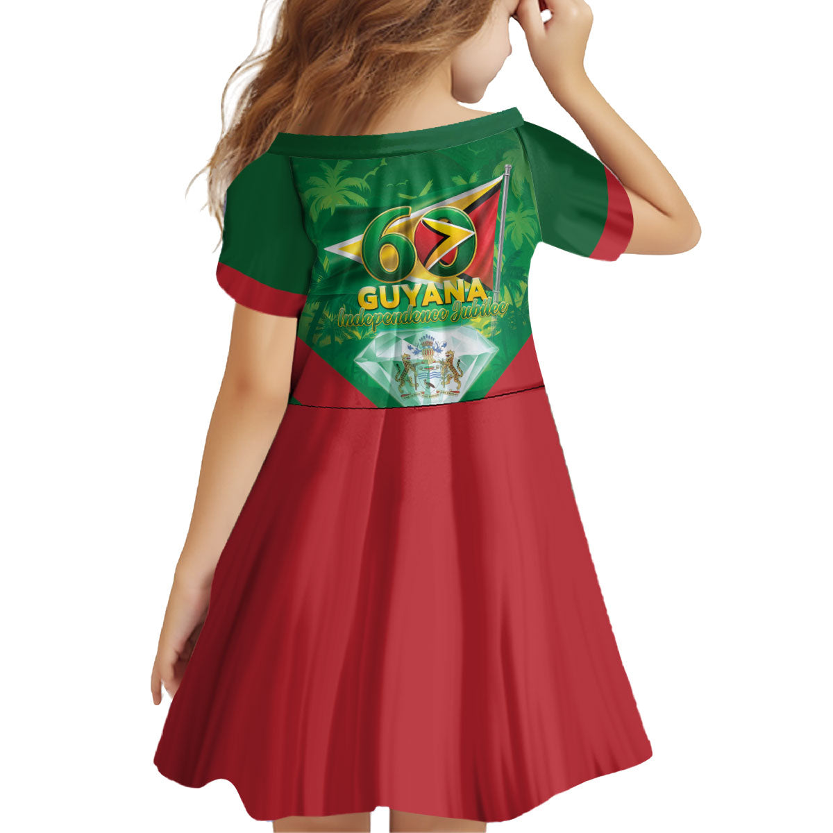 Guyana 60th Independence Diamond Jubilee Kid Short Sleeve Dress