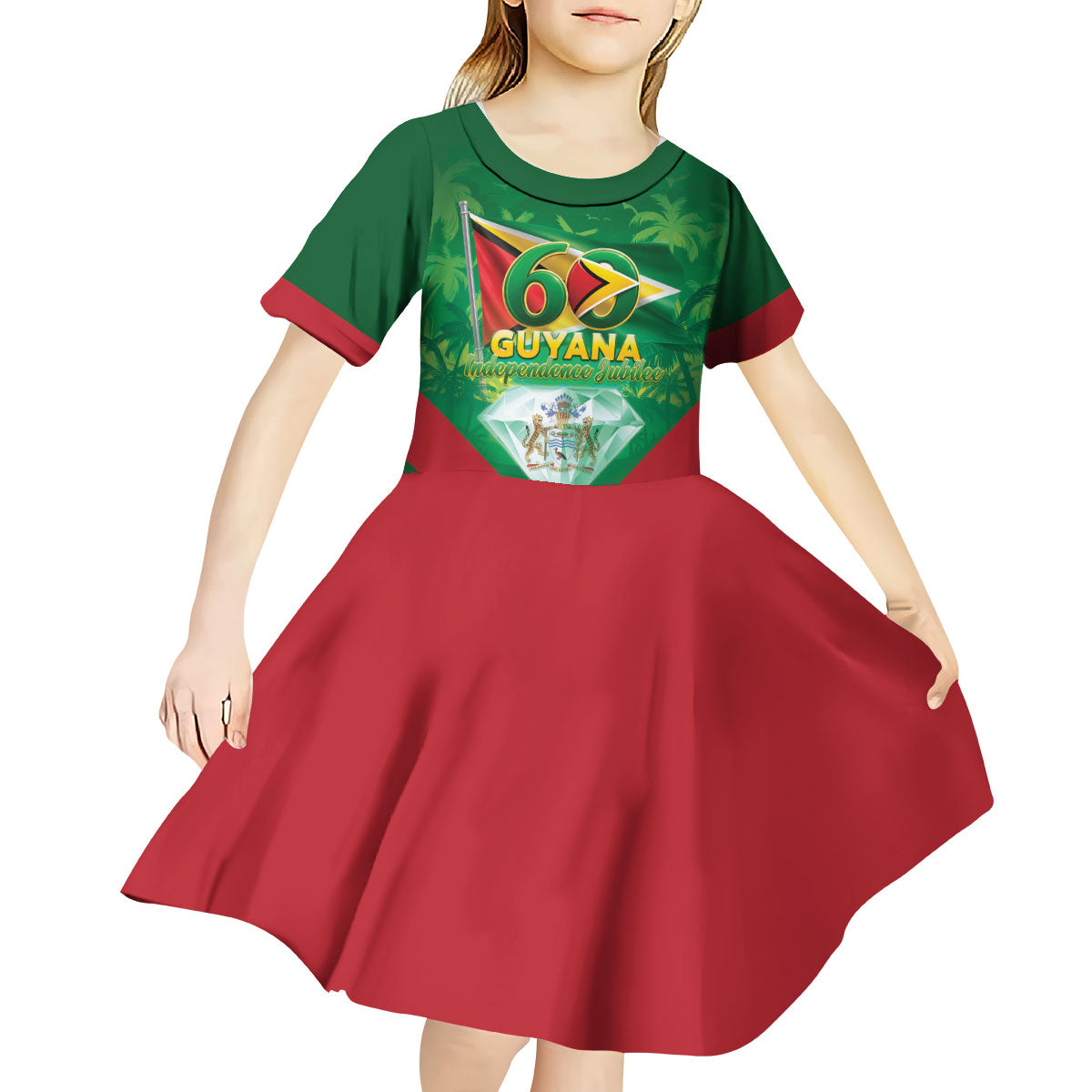 Guyana 60th Independence Diamond Jubilee Kid Short Sleeve Dress