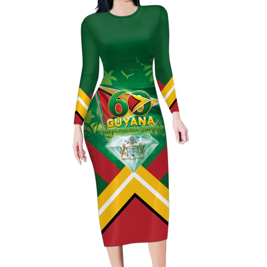 Guyana 60th Independence Diamond Jubilee Long Sleeve Bodycon Dress
