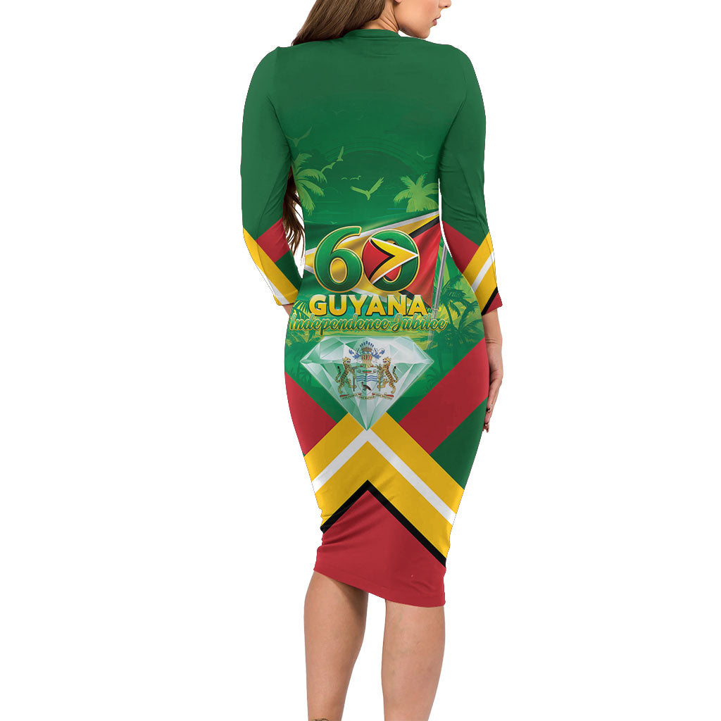 Guyana 60th Independence Diamond Jubilee Long Sleeve Bodycon Dress