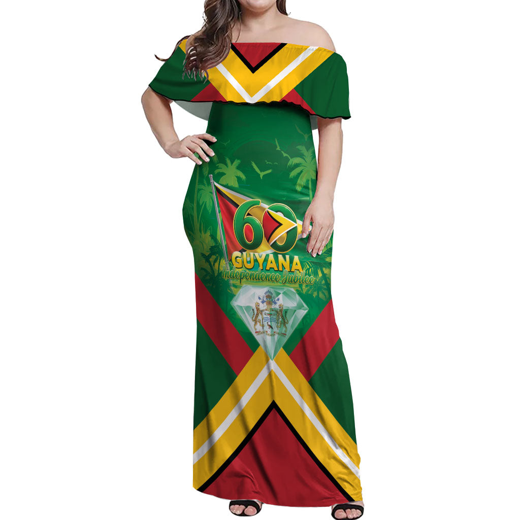 Guyana 60th Independence Diamond Jubilee Off Shoulder Maxi Dress