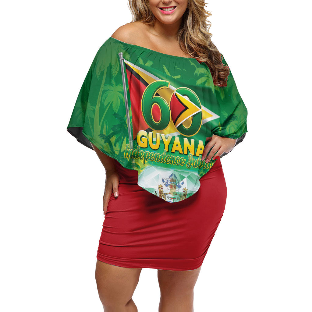 Guyana 60th Independence Diamond Jubilee Off Shoulder Short Dress