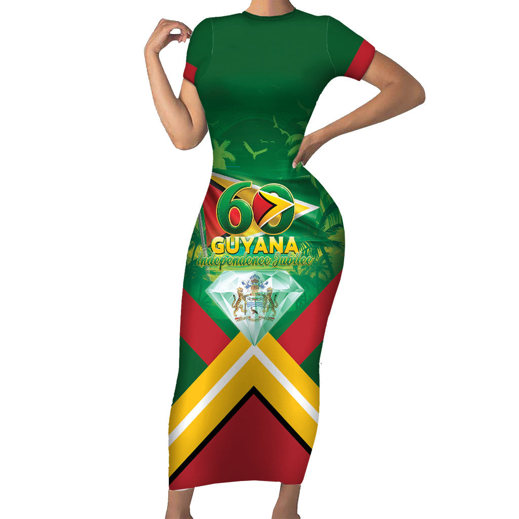 Guyana 60th Independence Diamond Jubilee Short Sleeve Bodycon Dress
