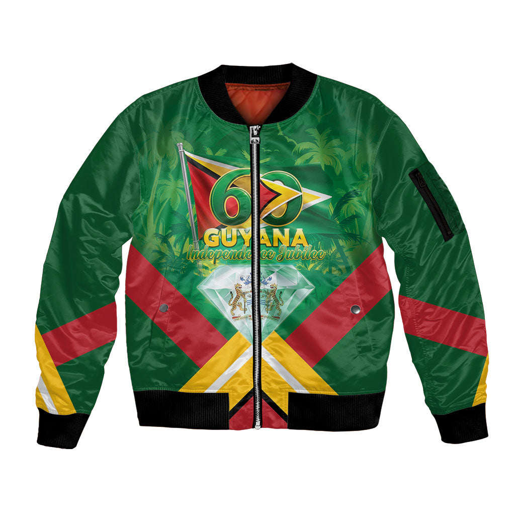 Guyana 60th Independence Diamond Jubilee Sleeve Zip Bomber Jacket