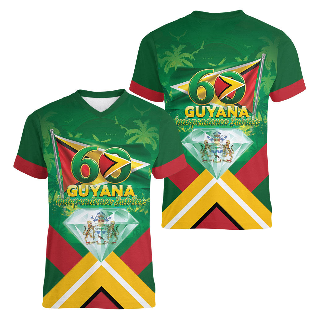 Guyana 60th Independence Diamond Jubilee Women V-Neck T-Shirt