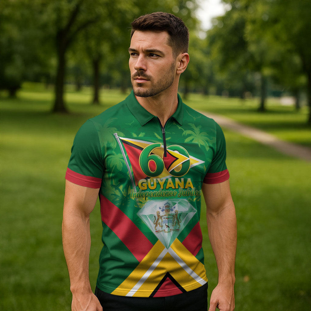 Guyana 60th Independence Diamond Jubilee Zipper Polo Shirt