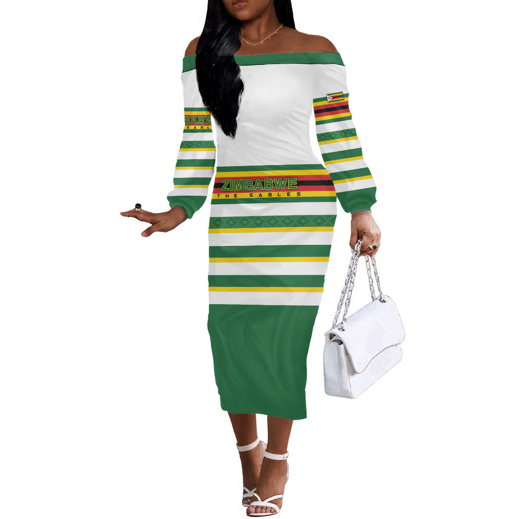 Zimbabwe Rugby Custom Off The Shoulder Long Sleeve Dress Sables National Pride