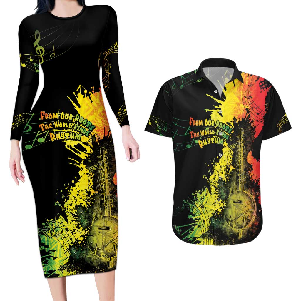 Afro Music Pride Couples Matching Long Sleeve Bodycon Dress and Hawaiian Shirt From Our Roots The World Finds Rhythm - Wonder Print Shop