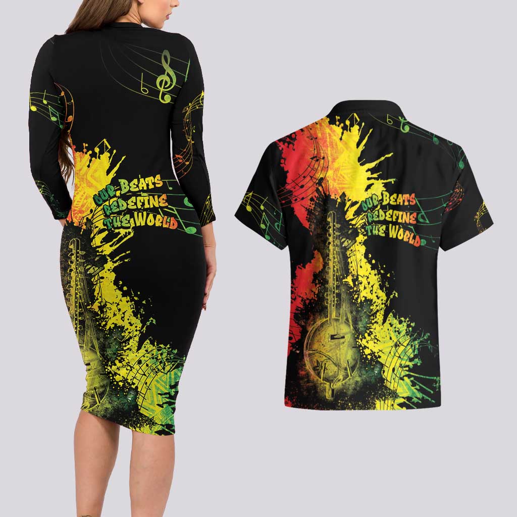 Afro Music Pride Couples Matching Long Sleeve Bodycon Dress and Hawaiian Shirt From Our Roots The World Finds Rhythm - Wonder Print Shop
