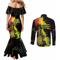 Afro Music Pride Couples Matching Mermaid Dress and Long Sleeve Button Shirt From Our Roots The World Finds Rhythm - Wonder Print Shop