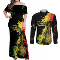 Afro Music Pride Couples Matching Off Shoulder Maxi Dress and Long Sleeve Button Shirt From Our Roots The World Finds Rhythm - Wonder Print Shop