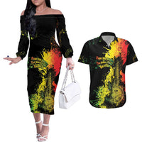 Afro Music Pride Couples Matching Off The Shoulder Long Sleeve Dress and Hawaiian Shirt From Our Roots The World Finds Rhythm - Wonder Print Shop