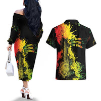 Afro Music Pride Couples Matching Off The Shoulder Long Sleeve Dress and Hawaiian Shirt From Our Roots The World Finds Rhythm - Wonder Print Shop