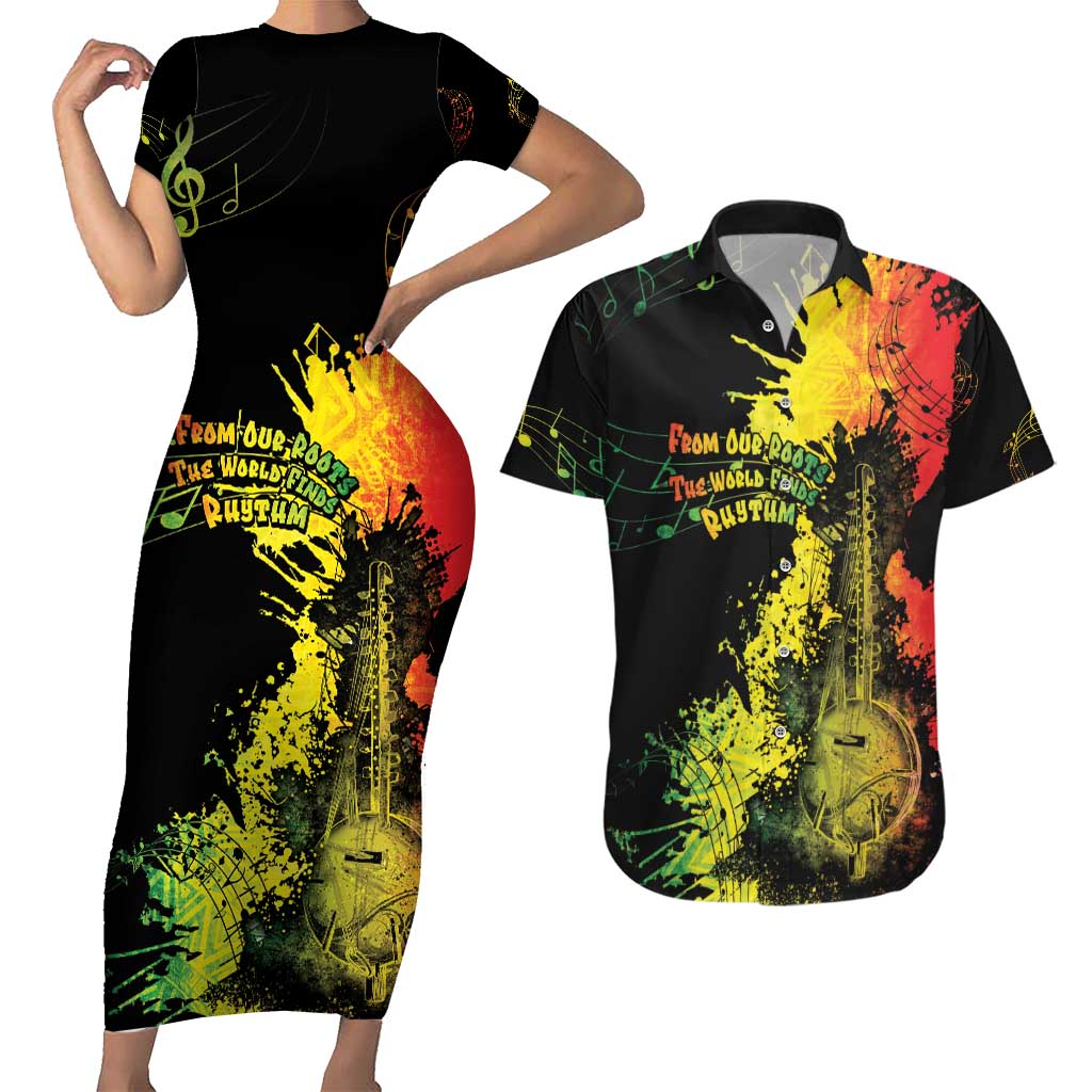 Afro Music Pride Couples Matching Short Sleeve Bodycon Dress and Hawaiian Shirt From Our Roots The World Finds Rhythm - Wonder Print Shop
