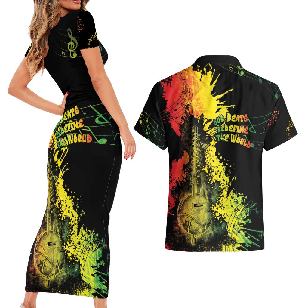 Afro Music Pride Couples Matching Short Sleeve Bodycon Dress and Hawaiian Shirt From Our Roots The World Finds Rhythm - Wonder Print Shop