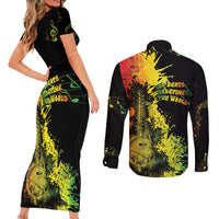 Afro Music Pride Couples Matching Short Sleeve Bodycon Dress and Long Sleeve Button Shirt From Our Roots The World Finds Rhythm - Wonder Print Shop