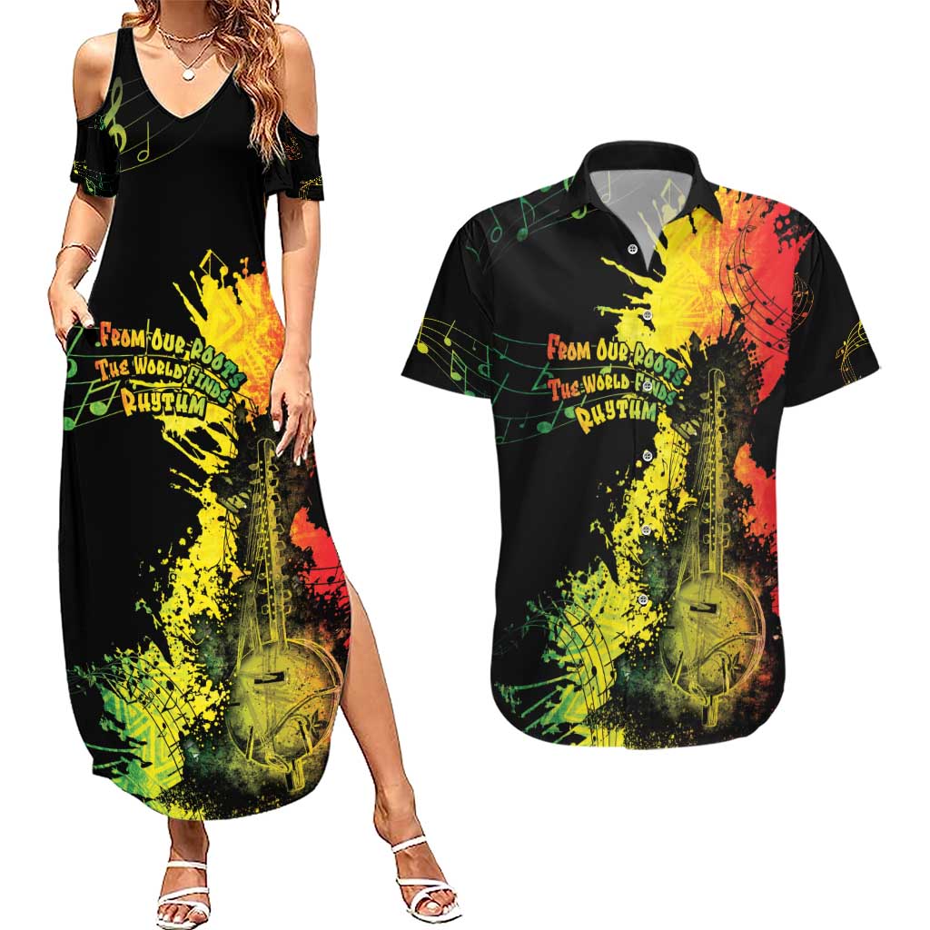Afro Music Pride Couples Matching Summer Maxi Dress and Hawaiian Shirt From Our Roots The World Finds Rhythm - Wonder Print Shop