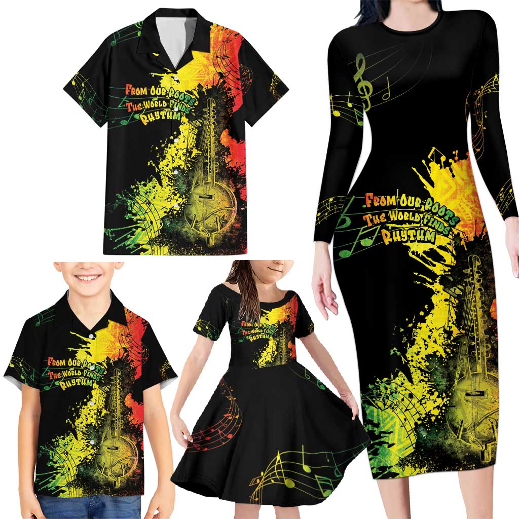 Afro Music Pride Family Matching Long Sleeve Bodycon Dress and Hawaiian Shirt From Our Roots The World Finds Rhythm - Wonder Print Shop