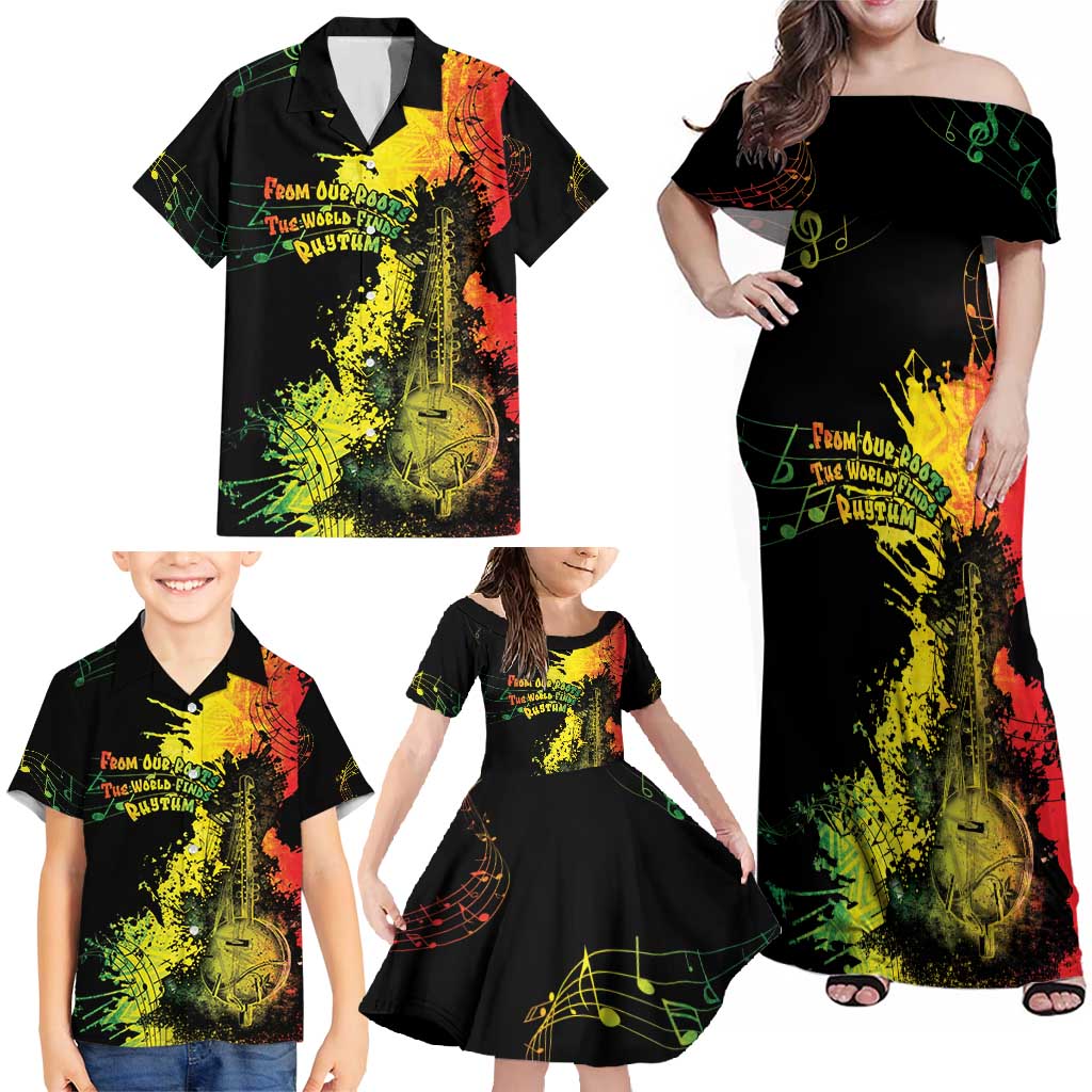 Afro Music Pride Family Matching Off Shoulder Maxi Dress and Hawaiian Shirt From Our Roots The World Finds Rhythm - Wonder Print Shop
