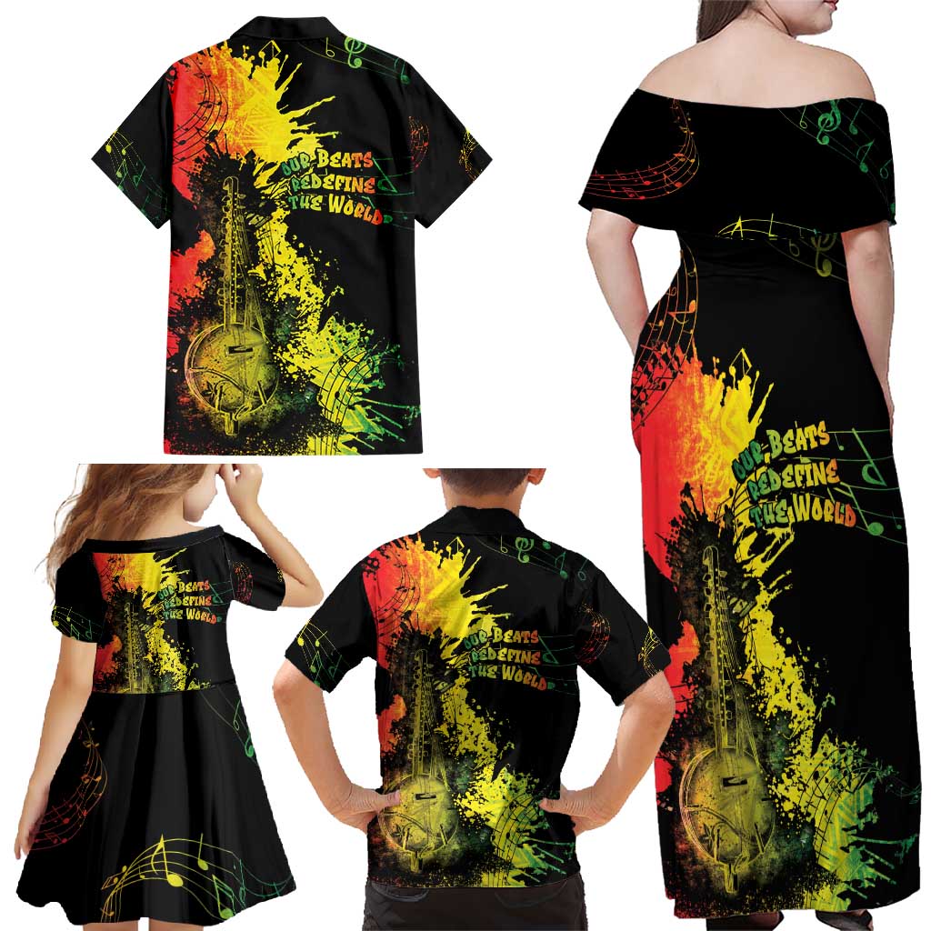 Afro Music Pride Family Matching Off Shoulder Maxi Dress and Hawaiian Shirt From Our Roots The World Finds Rhythm - Wonder Print Shop