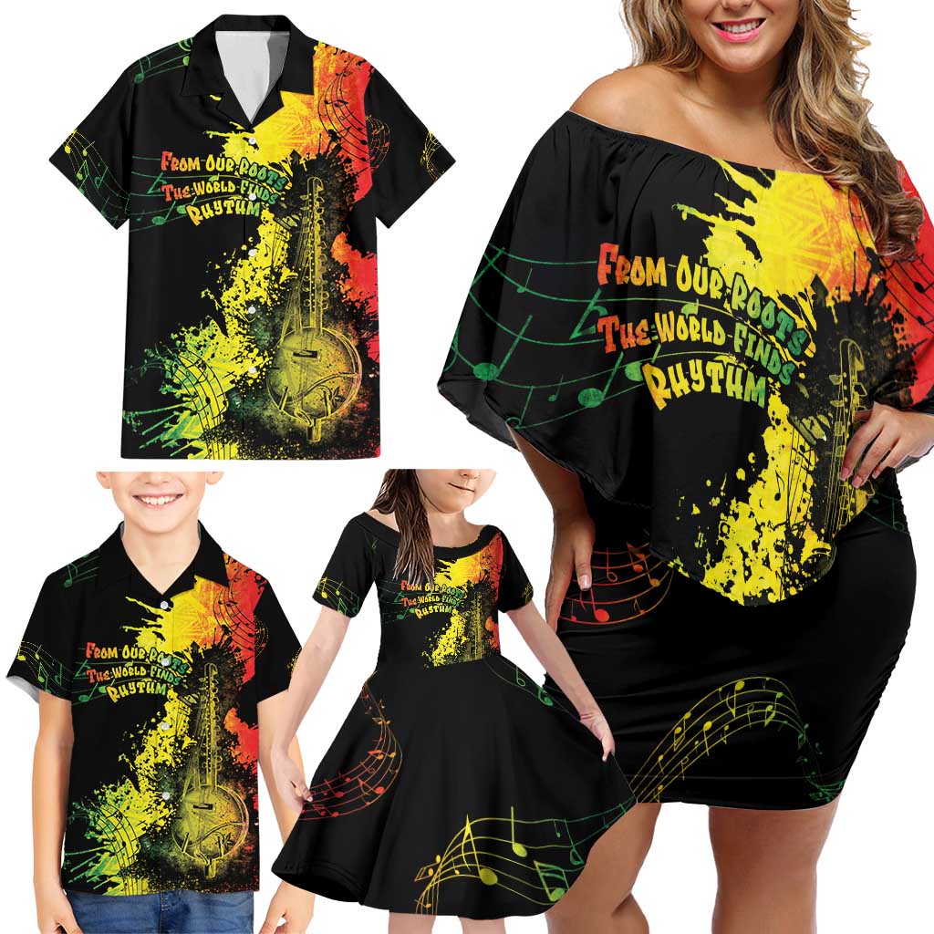 Afro Music Pride Family Matching Off Shoulder Short Dress and Hawaiian Shirt From Our Roots The World Finds Rhythm - Wonder Print Shop
