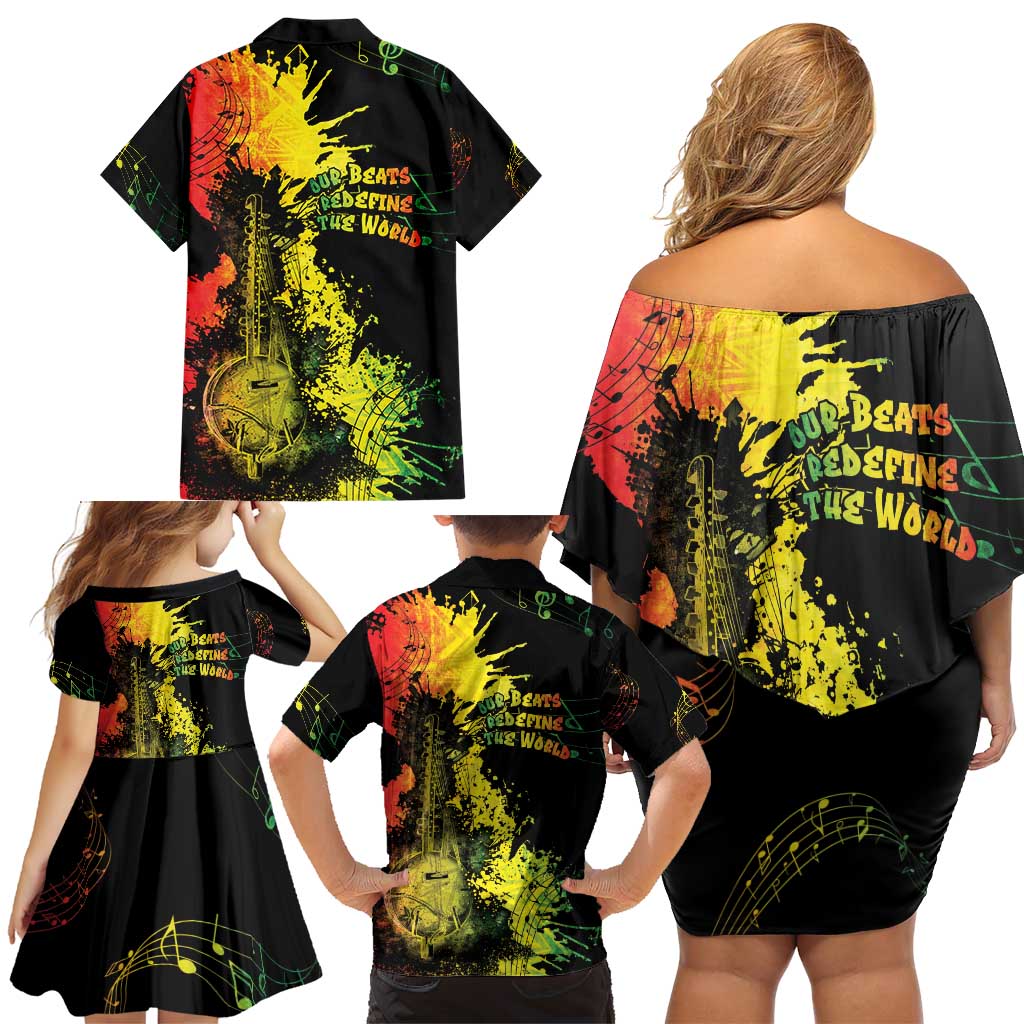 Afro Music Pride Family Matching Off Shoulder Short Dress and Hawaiian Shirt From Our Roots The World Finds Rhythm - Wonder Print Shop