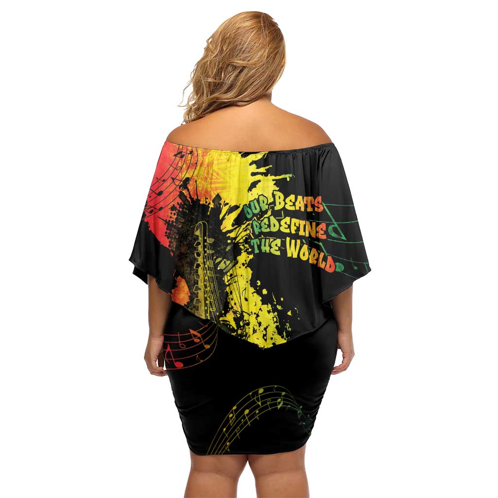 Afro Music Pride Family Matching Off Shoulder Short Dress and Hawaiian Shirt From Our Roots The World Finds Rhythm - Wonder Print Shop