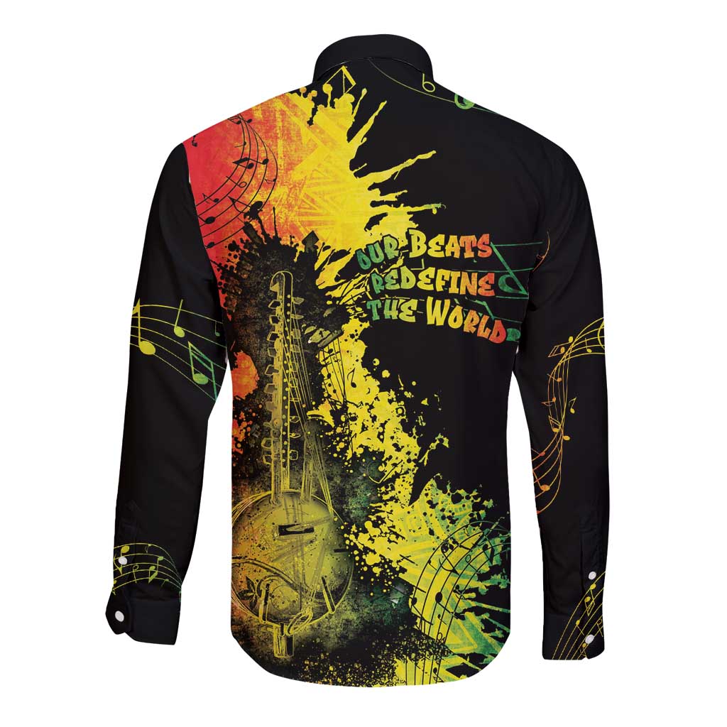 Afro Music Pride Long Sleeve Button Shirt From Our Roots The World Finds Rhythm - Wonder Print Shop