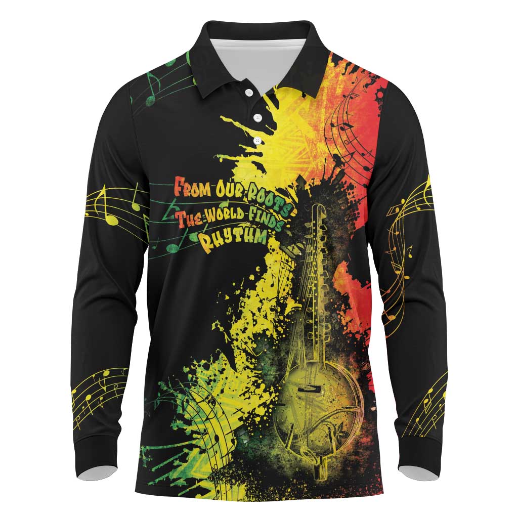 Afro Music Pride Long Sleeve Polo Shirt From Our Roots The World Finds Rhythm - Wonder Print Shop