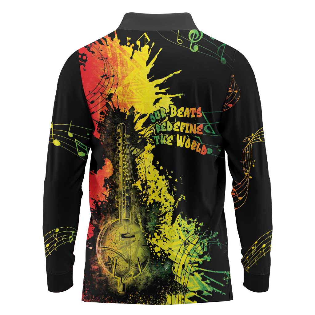 Afro Music Pride Long Sleeve Polo Shirt From Our Roots The World Finds Rhythm - Wonder Print Shop