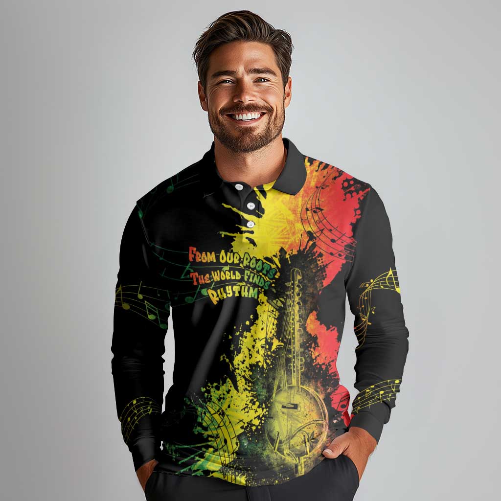 Afro Music Pride Long Sleeve Polo Shirt From Our Roots The World Finds Rhythm - Wonder Print Shop