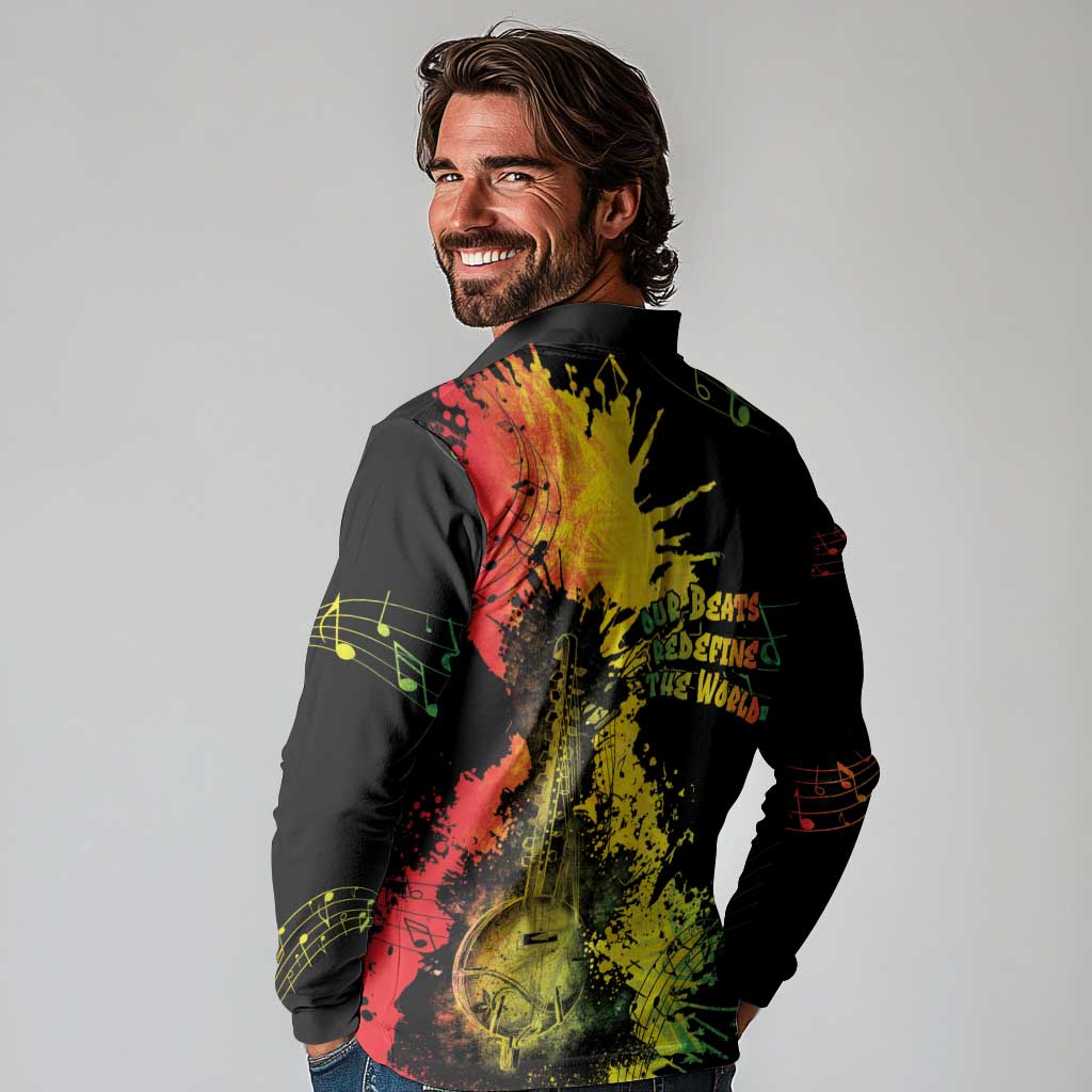Afro Music Pride Long Sleeve Polo Shirt From Our Roots The World Finds Rhythm - Wonder Print Shop