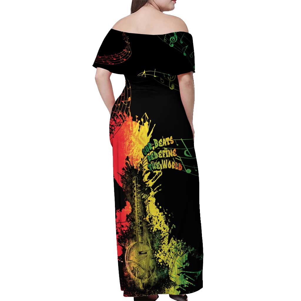 Afro Music Pride Off Shoulder Maxi Dress From Our Roots The World Finds Rhythm - Wonder Print Shop