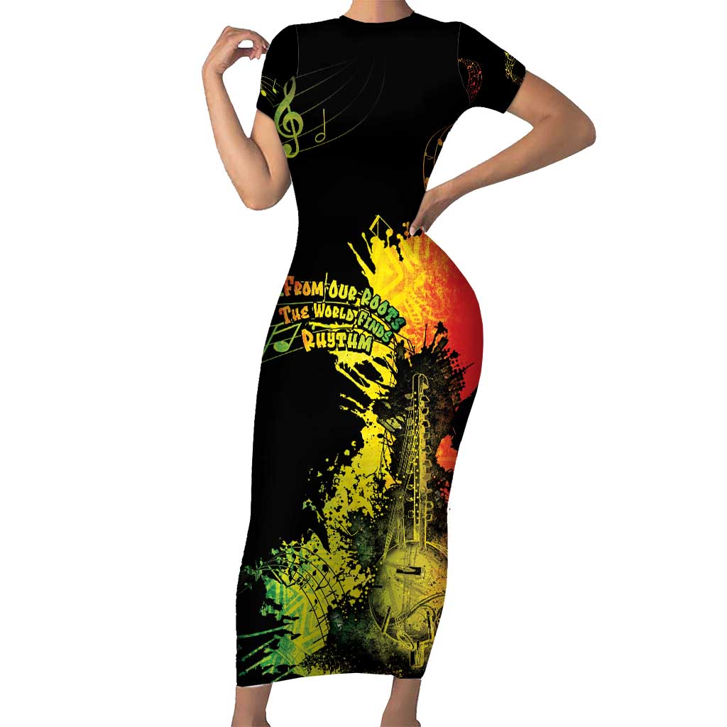 Afro Music Pride Short Sleeve Bodycon Dress From Our Roots The World Finds Rhythm - Wonder Print Shop