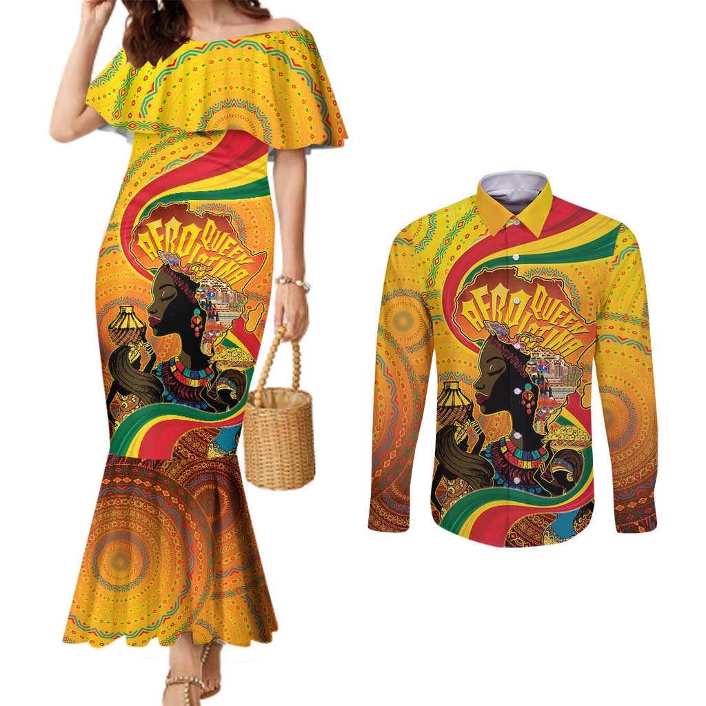 Afro Latina Queen Couples Matching Mermaid Dress and Long Sleeve Button Shirt The Beauty Of Black Women - Wonder Print Shop