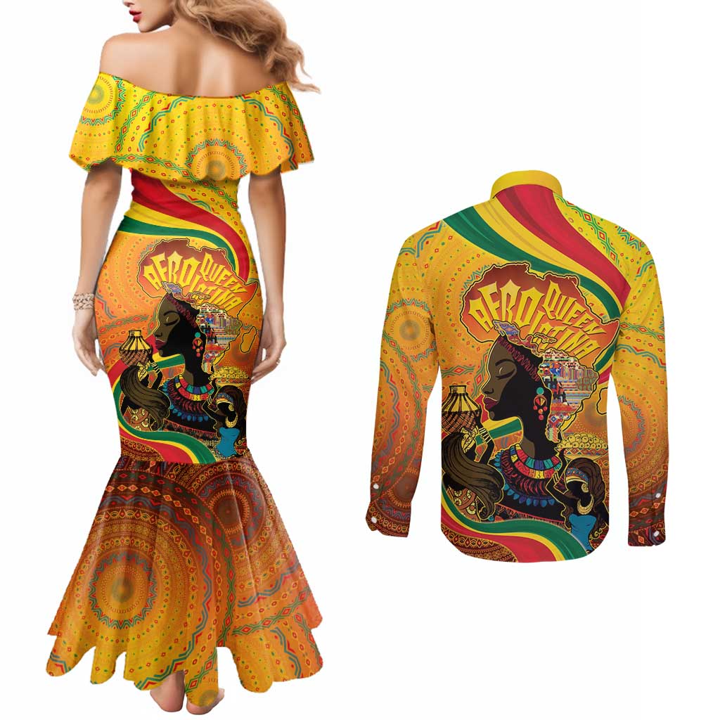 Afro Latina Queen Couples Matching Mermaid Dress and Long Sleeve Button Shirt The Beauty Of Black Women - Wonder Print Shop
