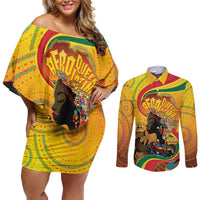 Afro Latina Queen Couples Matching Off Shoulder Short Dress and Long Sleeve Button Shirt The Beauty Of Black Women - Wonder Print Shop