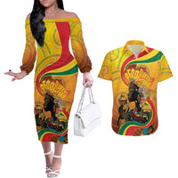 Afro Latina Queen Couples Matching Off The Shoulder Long Sleeve Dress and Hawaiian Shirt The Beauty Of Black Women - Wonder Print Shop