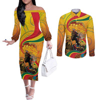 Afro Latina Queen Couples Matching Off The Shoulder Long Sleeve Dress and Long Sleeve Button Shirt The Beauty Of Black Women - Wonder Print Shop