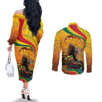 Afro Latina Queen Couples Matching Off The Shoulder Long Sleeve Dress and Long Sleeve Button Shirt The Beauty Of Black Women - Wonder Print Shop