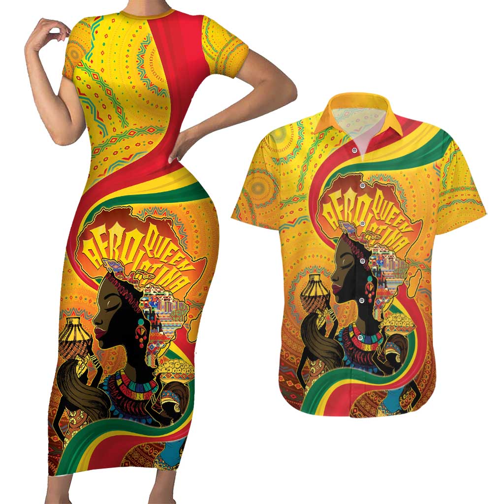 Afro Latina Queen Couples Matching Short Sleeve Bodycon Dress and Hawaiian Shirt The Beauty Of Black Women - Wonder Print Shop
