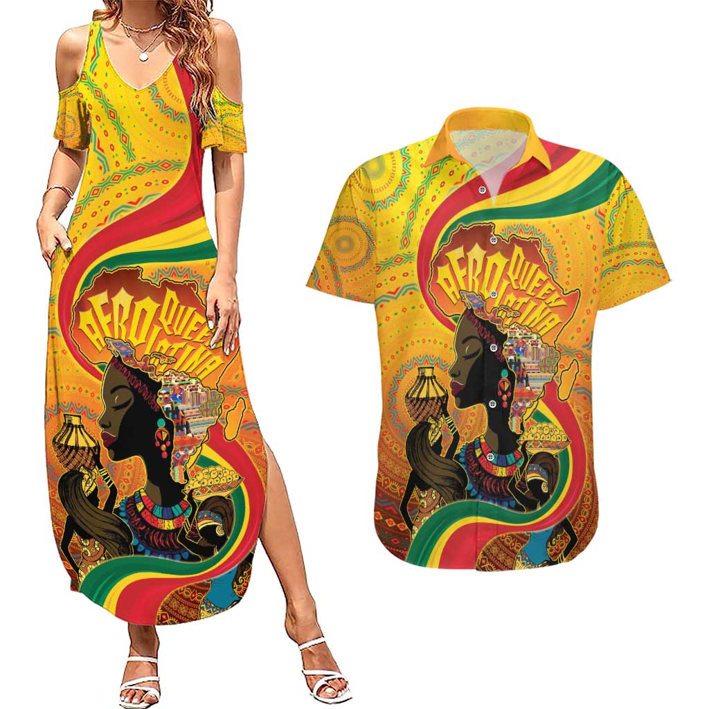 Afro Latina Queen Couples Matching Summer Maxi Dress and Hawaiian Shirt The Beauty Of Black Women - Wonder Print Shop