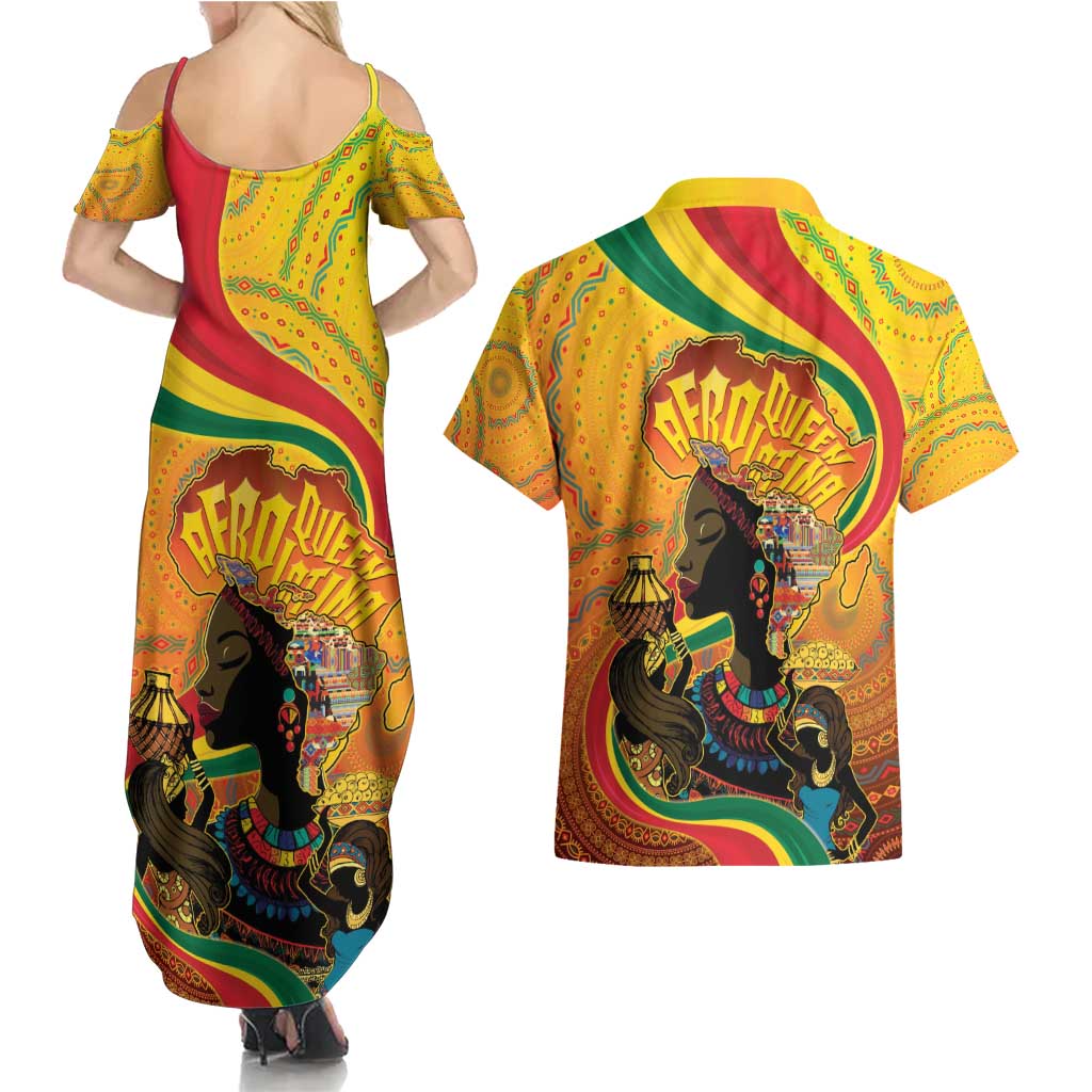 Afro Latina Queen Couples Matching Summer Maxi Dress and Hawaiian Shirt The Beauty Of Black Women - Wonder Print Shop